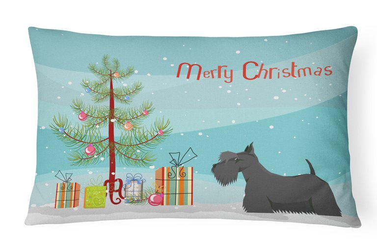 12 in x 16 in  Outdoor Throw Pillow Scottish Terrier Christmas Tree Canvas Fabric Decorative Pillow