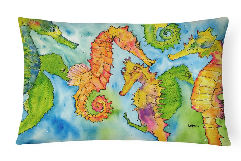 12 in x 16 in  Outdoor Throw Pillow Seahorse Canvas Fabric Decorative Pillow