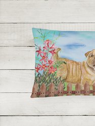 12 in x 16 in  Outdoor Throw Pillow Shar Pei Puppy Spring Canvas Fabric Decorative Pillow