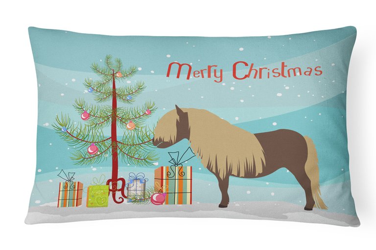 12 in x 16 in  Outdoor Throw Pillow Shetland Pony Horse Christmas Canvas Fabric Decorative Pillow