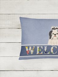 12 in x 16 in  Outdoor Throw Pillow Shih Tzu Black White Welcome Canvas Fabric Decorative Pillow