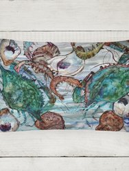 12 in x 16 in  Outdoor Throw Pillow Shrimp, Crabs and Oysters in water Canvas Fabric Decorative Pillow