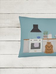 12 in x 16 in  Outdoor Throw Pillow Silver Chocolate Shih Tzu Kitchen Scene Canvas Fabric Decorative Pillow