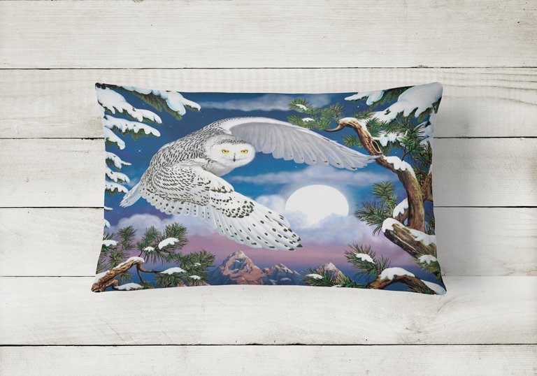 12 in x 16 in  Outdoor Throw Pillow Snowy Owl Canvas Fabric Decorative Pillow