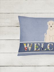 12 in x 16 in  Outdoor Throw Pillow Soft Coated Wheaten Terrier Welcome Canvas Fabric Decorative Pillow