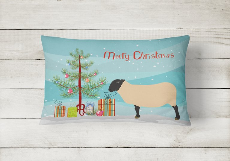 12 in x 16 in  Outdoor Throw Pillow Suffolk Sheep Christmas Canvas Fabric Decorative Pillow