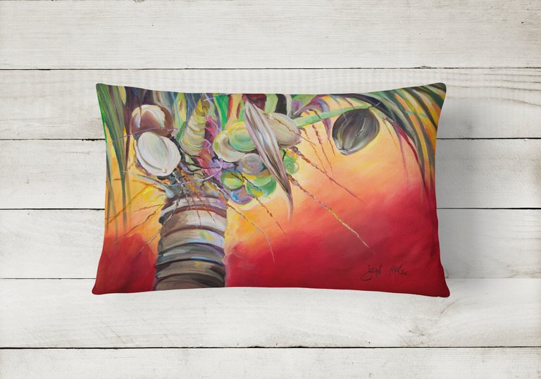 12 in x 16 in  Outdoor Throw Pillow Sunset on the Coconut Tree Canvas Fabric Decorative Pillow