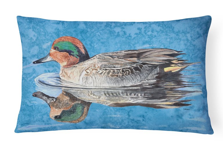 12 in x 16 in  Outdoor Throw Pillow Teal Duck Canvas Fabric Decorative Pillow