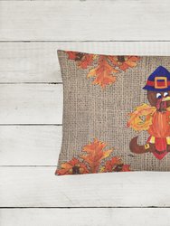 12 in x 16 in  Outdoor Throw Pillow Thanksgiving Turkey Fleur de lis on Faux Burlap Canvas Fabric Decorative Pillow