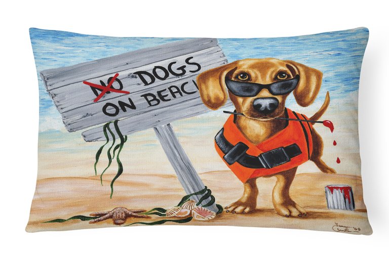 12 in x 16 in  Outdoor Throw Pillow The Dog Beach Dachshund Canvas Fabric Decorative Pillow