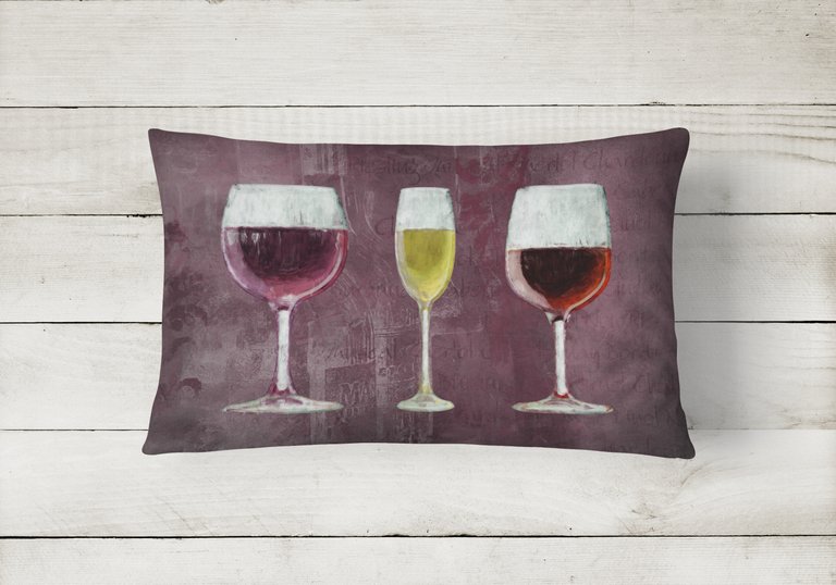 12 in x 16 in  Outdoor Throw Pillow Three Glasses of Wine Purple Canvas Fabric Decorative Pillow