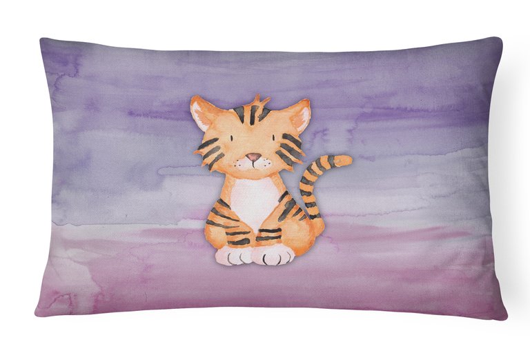 12 in x 16 in  Outdoor Throw Pillow Tiger Cub Watercolor Canvas Fabric Decorative Pillow