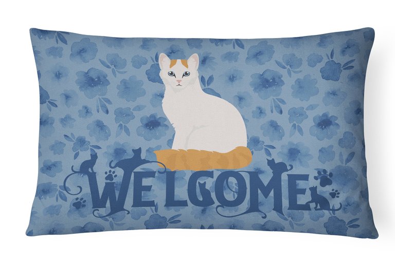 12 in x 16 in  Outdoor Throw Pillow Turkish Van Cat Welcome Canvas Fabric Decorative Pillow