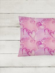 12 in x 16 in  Outdoor Throw Pillow Watercolor Hot Pink Hearts Canvas Fabric Decorative Pillow