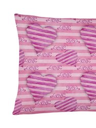 12 in x 16 in  Outdoor Throw Pillow Watercolor Hot Pink Striped Hearts Canvas Fabric Decorative Pillow