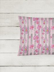 12 in x 16 in  Outdoor Throw Pillow Watercolor Pink Flowers Grey Stripes Canvas Fabric Decorative Pillow