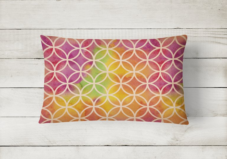 12 in x 16 in  Outdoor Throw Pillow Watercolor Rainbow Geometric Circles Canvas Fabric Decorative Pillow