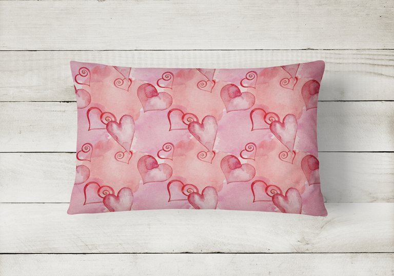 12 in x 16 in  Outdoor Throw Pillow Watercolor Red Hearts Canvas Fabric Decorative Pillow