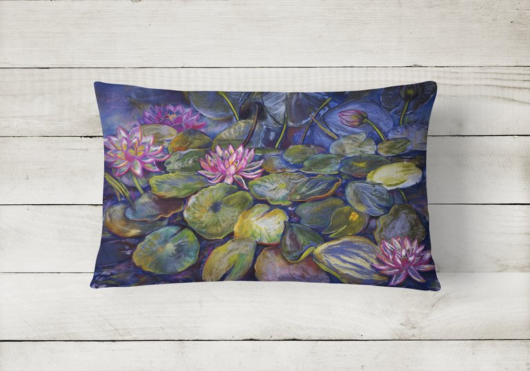 12 in x 16 in  Outdoor Throw Pillow Waterlilies by Neil Drury Canvas Fabric Decorative Pillow