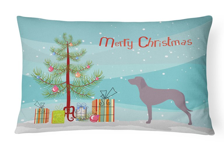 12 in x 16 in  Outdoor Throw Pillow Weimaraner Christmas Canvas Fabric Decorative Pillow