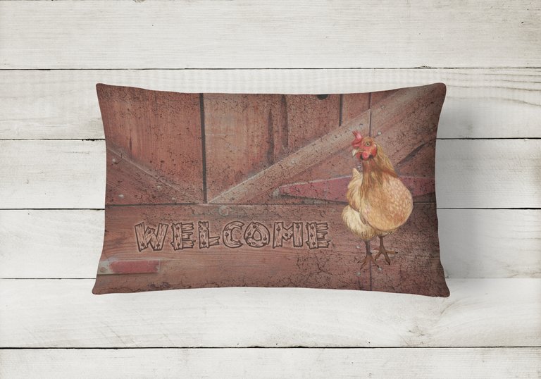 12 in x 16 in  Outdoor Throw Pillow Welcome Chicken Canvas Fabric Decorative Pillow