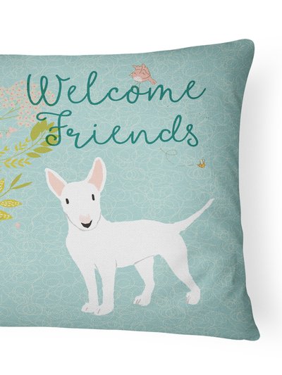 Caroline's Treasures 12 in x 16 in  Outdoor Throw Pillow Welcome Friends White Bull Terrier Canvas Fabric Decorative Pillow product