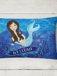12 in x 16 in  Outdoor Throw Pillow Welcome Mermaid Canvas Fabric Decorative Pillow