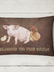12 in x 16 in  Outdoor Throw Pillow Welcome to the Farm with the pig and chicken Canvas Fabric Decorative Pillow