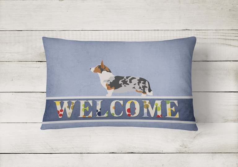 12 in x 16 in  Outdoor Throw Pillow Welsh Corgi Cardigan Welcome Canvas Fabric Decorative Pillow