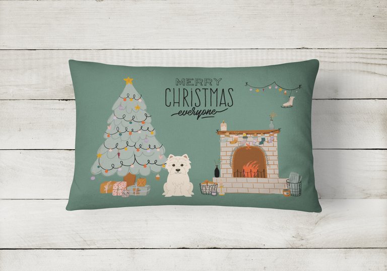 12 in x 16 in  Outdoor Throw Pillow Westie Christmas Everyone Canvas Fabric Decorative Pillow