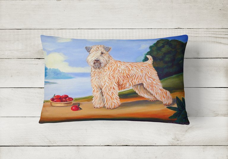 12 in x 16 in  Outdoor Throw Pillow Wheaten Terrier Soft Coated Canvas Fabric Decorative Pillow