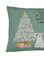 12 in x 16 in  Outdoor Throw Pillow White Miniature Schnauzer Christmas Everyone Canvas Fabric Decorative Pillow