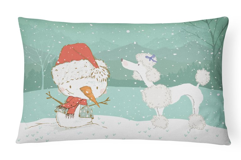 12 in x 16 in  Outdoor Throw Pillow White Poodle Snowman Christmas Canvas Fabric Decorative Pillow