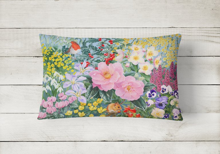 12 in x 16 in  Outdoor Throw Pillow Winter Floral by Anne Searle Canvas Fabric Decorative Pillow