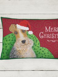 12 in x 16 in  Outdoor Throw Pillow Wire Fox Terrier Christmas Canvas Fabric Decorative Pillow