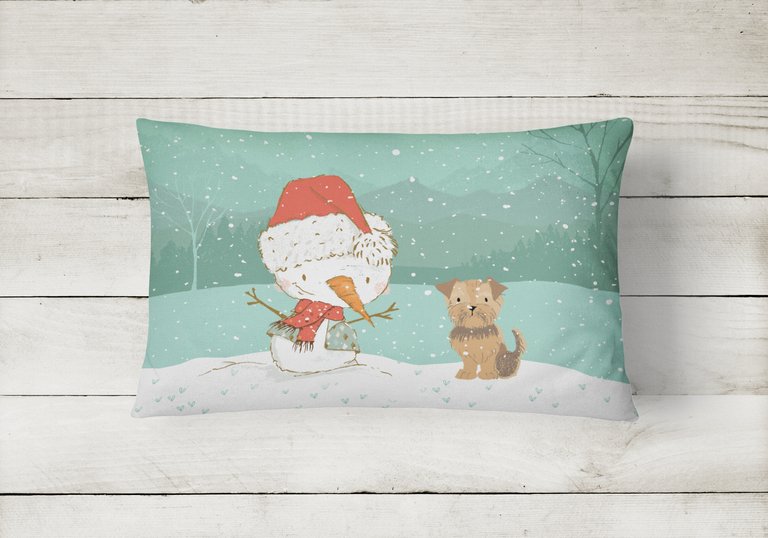 12 in x 16 in  Outdoor Throw Pillow Yorkie Natural Ears Snowman Christmas Canvas Fabric Decorative Pillow