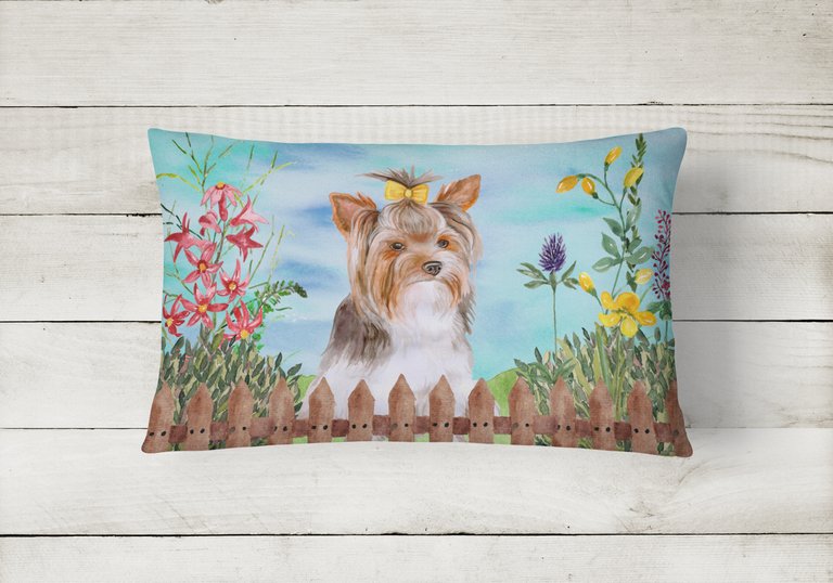 12 in x 16 in  Outdoor Throw Pillow Yorkshire Terrier #2 Spring Canvas Fabric Decorative Pillow