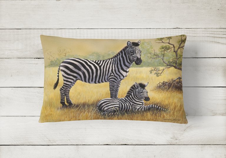 12 in x 16 in  Outdoor Throw Pillow Zebras by Daphne Baxter Canvas Fabric Decorative Pillow
