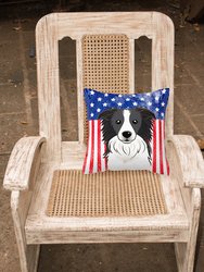 14 in x 14 in Outdoor Throw PillowAmerican Flag and Border Collie Fabric Decorative Pillow