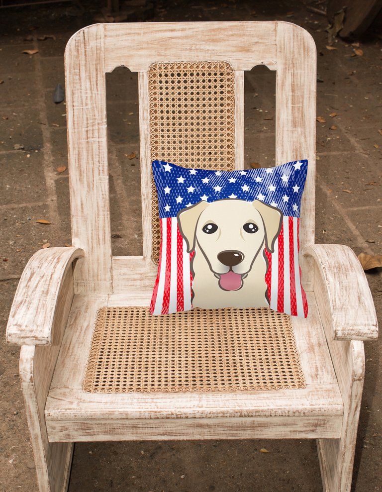 14 in x 14 in Outdoor Throw PillowAmerican Flag and Golden Retriever Fabric Decorative Pillow