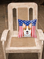 14 in x 14 in Outdoor Throw PillowAmerican Flag and Red Corgi Fabric Decorative Pillow