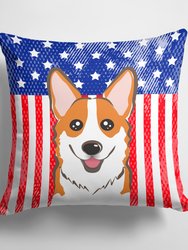 14 in x 14 in Outdoor Throw PillowAmerican Flag and Red Corgi Fabric Decorative Pillow