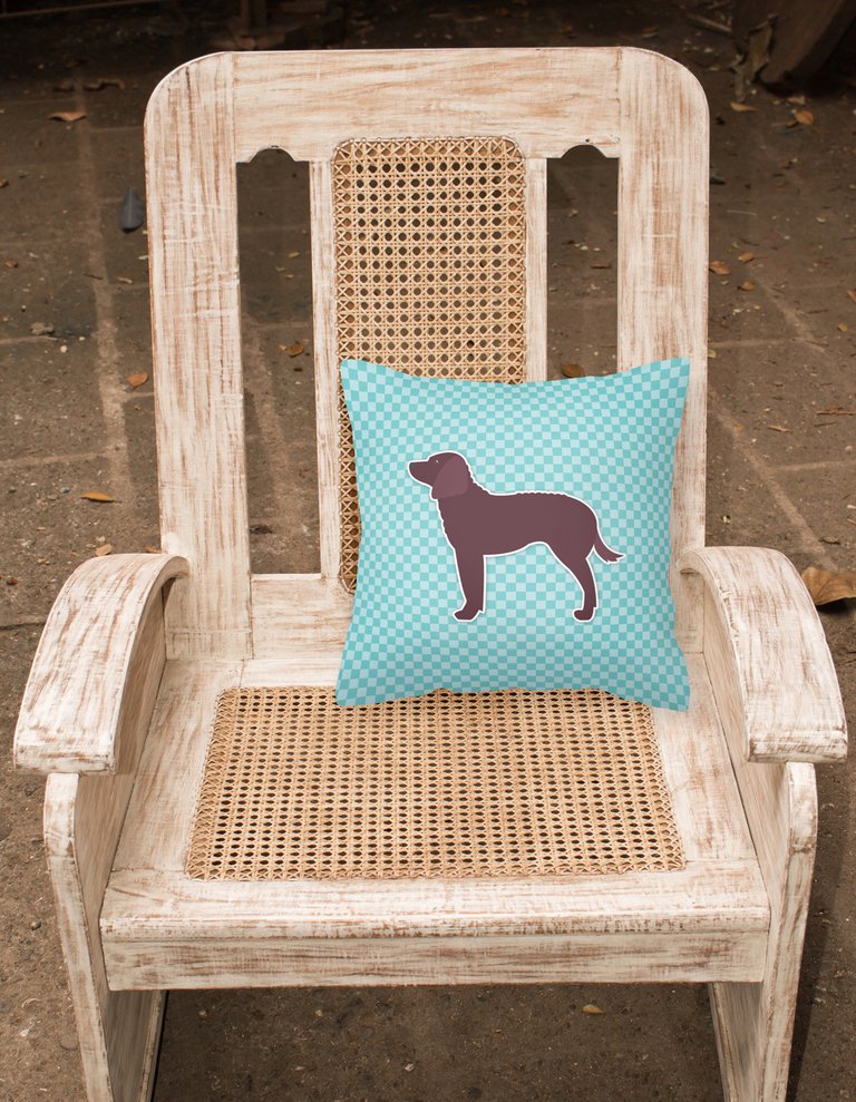 14 in x 14 in Outdoor Throw PillowAmerican Water Spaniel  Checkerboard Blue Fabric Decorative Pillow