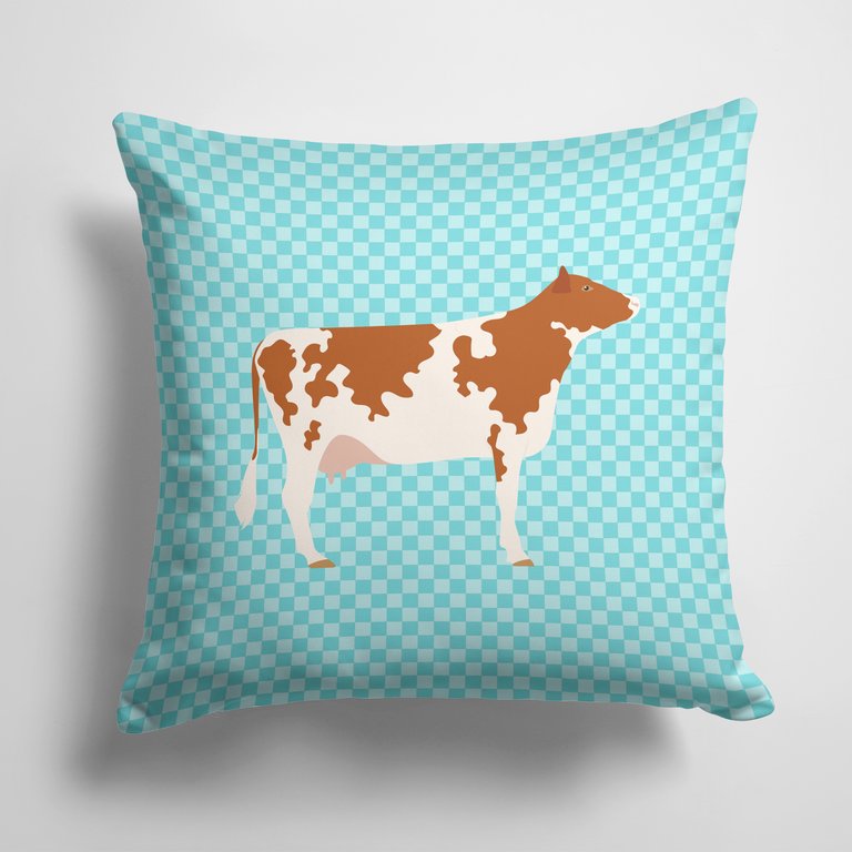 14 in x 14 in Outdoor Throw PillowAyrshire Cow Blue Check Fabric Decorative Pillow