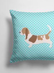 14 in x 14 in Outdoor Throw PillowBasset Hound  Checkerboard Blue Fabric Decorative Pillow