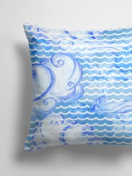 14 in x 14 in Outdoor Throw PillowBeach Watercolor Abstract Waves Fabric Decorative Pillow