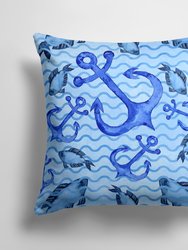 14 in x 14 in Outdoor Throw PillowBeach Watercolor Anchors and Fish Fabric Decorative Pillow