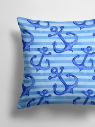 14 in x 14 in Outdoor Throw PillowBeach Watercolor Anchors Fabric Decorative Pillow