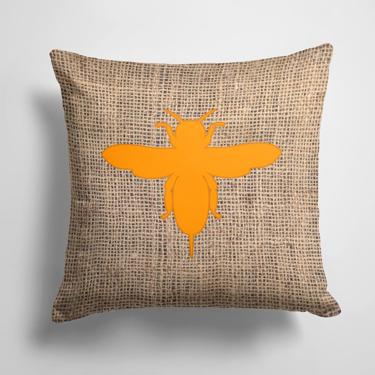 14 in x 14 in Outdoor Throw PillowBee Burlap and Orange BB1057 Fabric Decorative Pillow