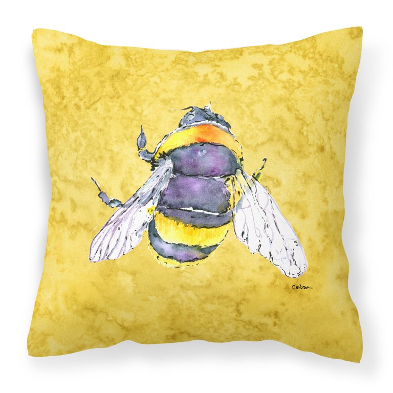 14 in x 14 in Outdoor Throw PillowBee on Yellow Fabric Decorative Pillow